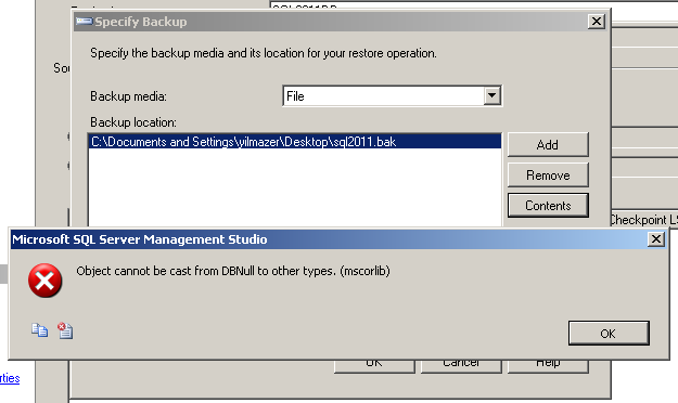 SQL Server database backup file contents