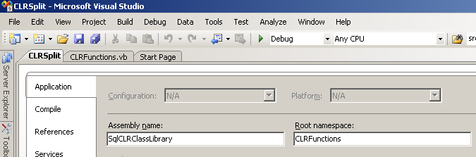 SQL Server string split CLR function project properties