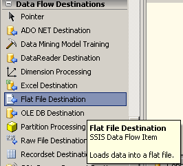 data flow destinations in SSIS package design