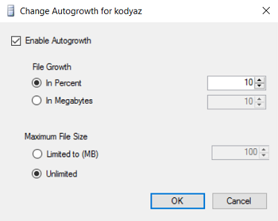 SQL Server database file auto-growth settings