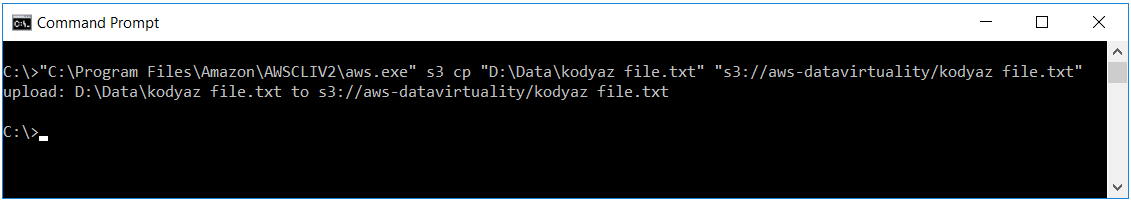 run AWS CLI copy file to Amazon S3 bucket command