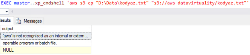 'aws' is not recognized as an internal or external command, operable program or batch file.