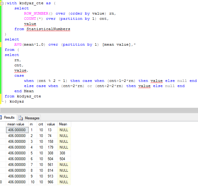 calculate median value in SQL Server