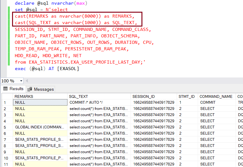using CAST function in SQL query on Exasol from SQL Server database