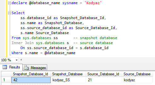 check if database snapshot is created on SQL Server using SQL script