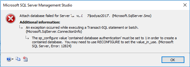 The sp_configure value contained database authentication must be set to 1 in order to create a contained database