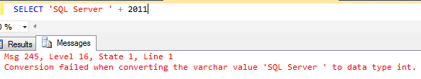 conversion failed when converting the character value to data type int