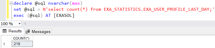 Exasol database table rows count query on SQL Server