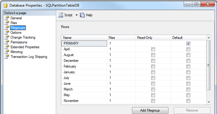 SQL Server database data filegroups