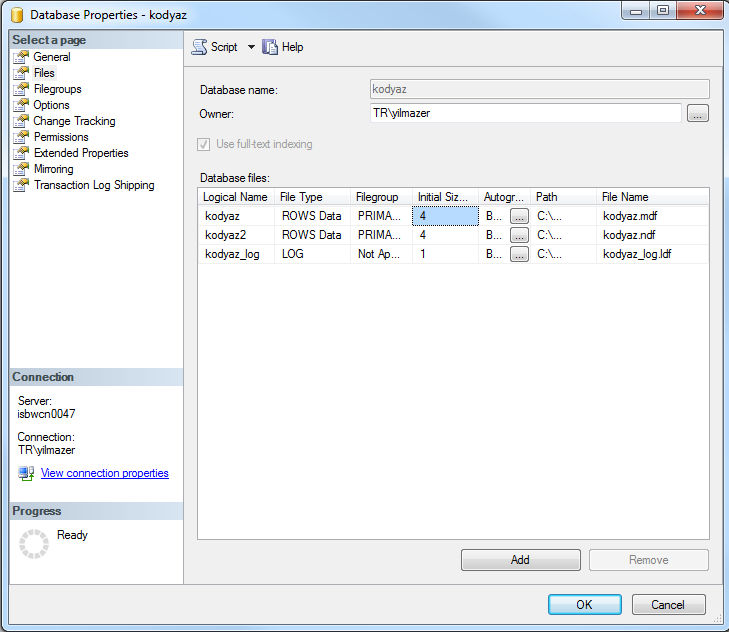 database files of a SQL Server database