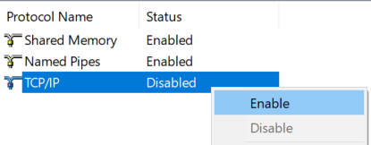 enable TCP/IP protocol for SQL Server