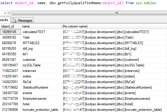 fully qualified name for SQL tables using function