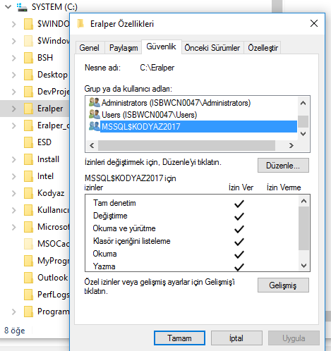 permissions for SQL Server service account for BCP export