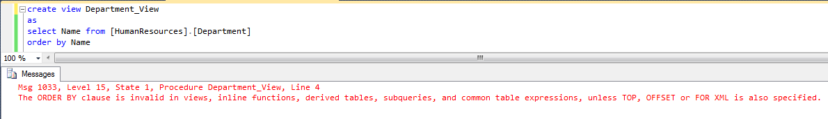 the Order By clause is invalid in views