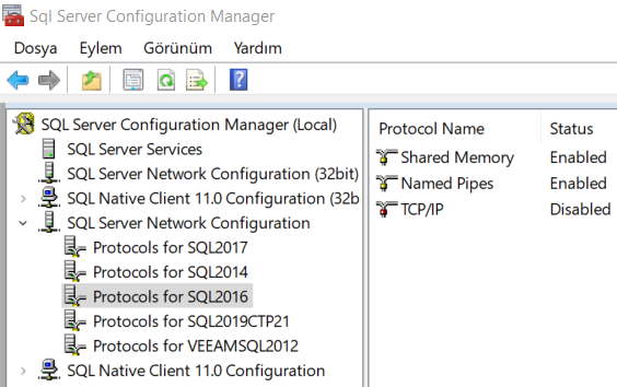 protocols enabled in SQL Server Configuration Manager tool