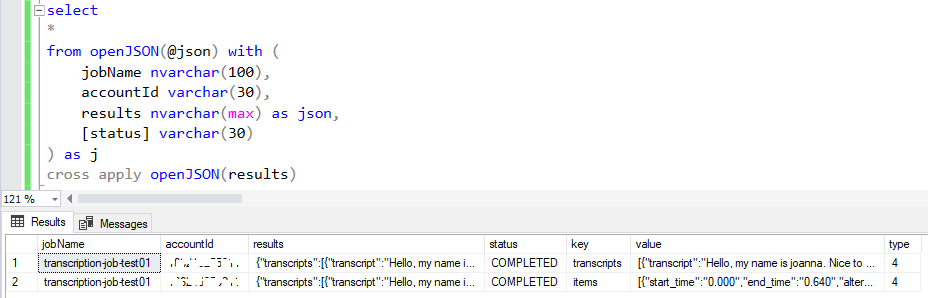 json query sql server