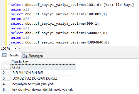 sayıyı yazıya çeviren SQL fonksiyonu