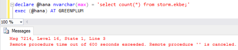 SQL Server: Remote procedure time out of 600 seconds exceeded