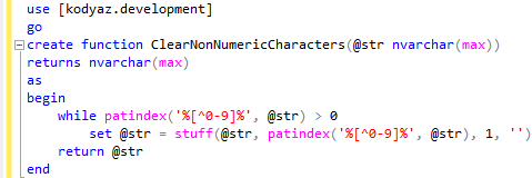 remove non-numeric characters from string using SQL function
