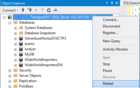restart SQL Server instance for configuration changes