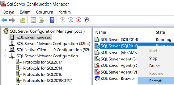 restart SQL Server instance