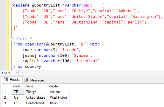 SQL query JSON data using OpenJSON TVF