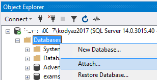 attach new database on SQL Server 2017 Management Studio
