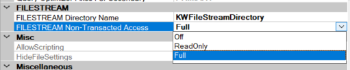 SQL Server FileStream Non-Transacted Access settings