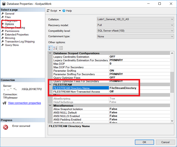 SQL Server database Filestream directory name