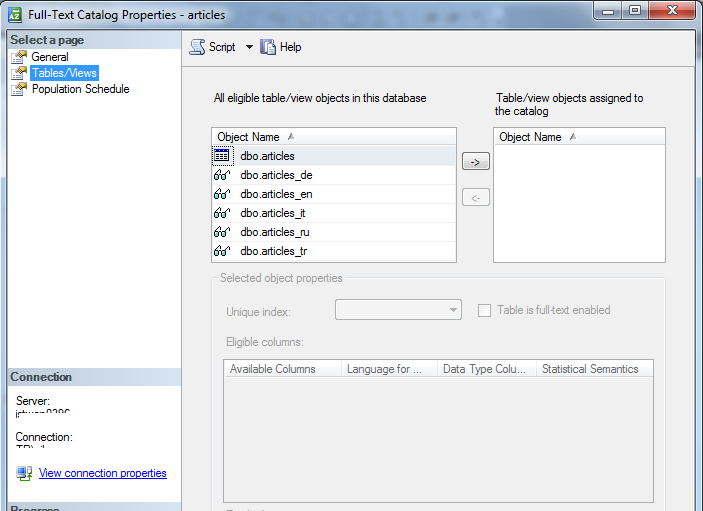 SQL Server Full-Text Catalog properties