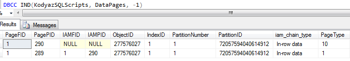 SQL Server database table data page list using DBCC IND