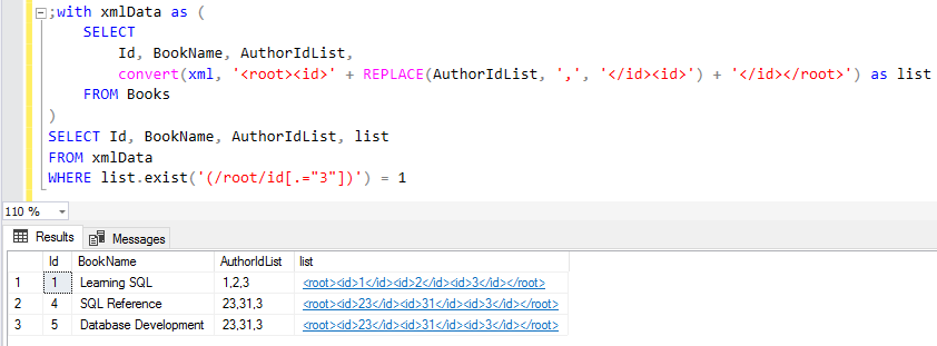 SQL Server XML exist() function to query XML data using SQL