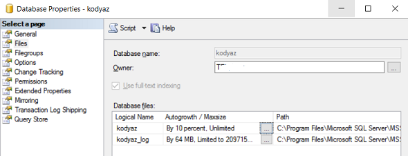 SQL Server database file autogrowth property