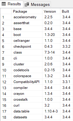 SQL Server database table for installed R packages list