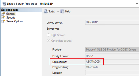 SQL Server Linked Server ODBC data source