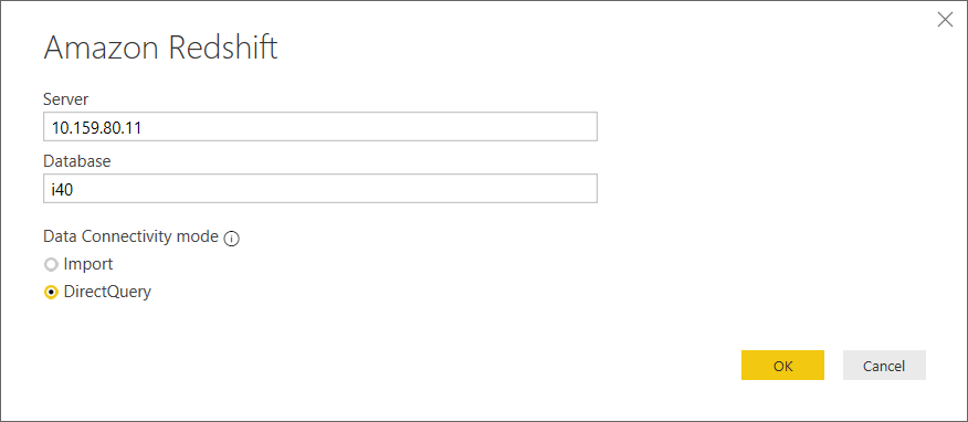Amazon Redshift connection properties for Power BI report