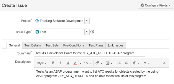 create new test in JIRA