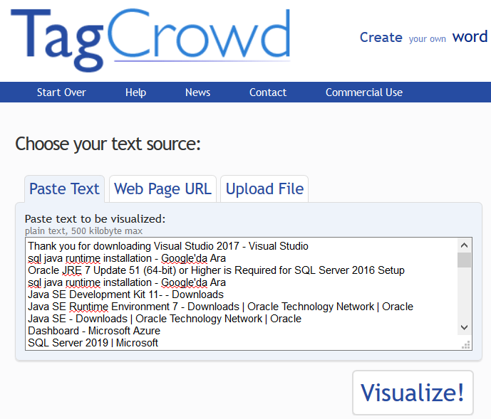 create tag cloud using text input on TagCrowd
