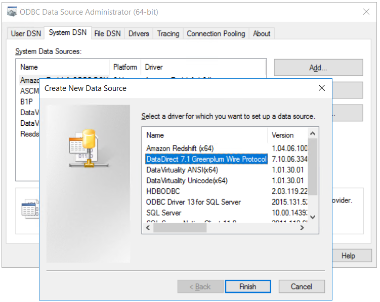 create New Data Source for Greenplum database using ODBC driver