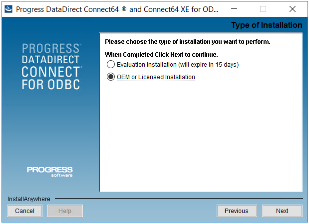 ODBC Driver installation type