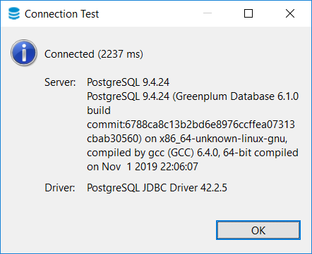DBeaver to Greenplum database connection using PostgreSQL JDBC driver