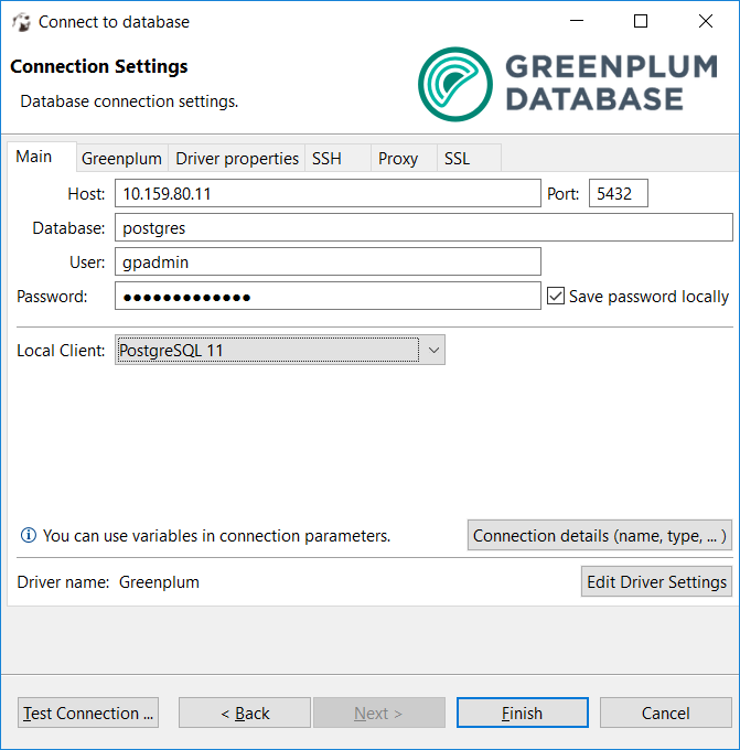 create connection to Greenplum Data Warehouse using DBeaver Database Management Tool