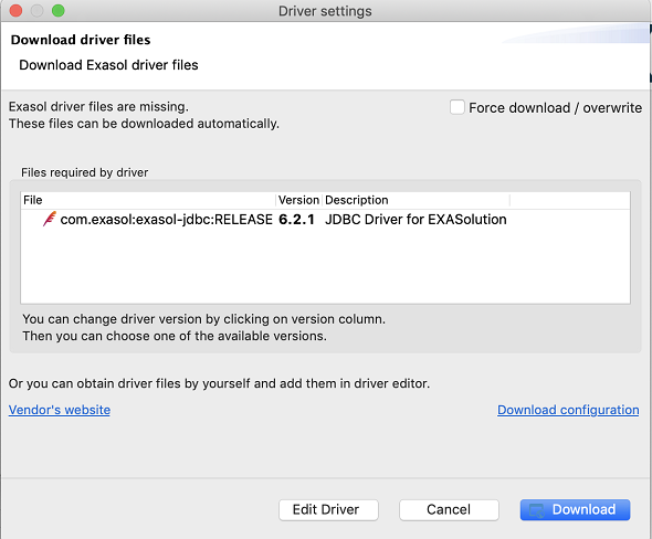 Exasol JDBC driver download