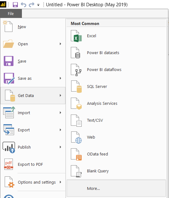 get data for Power BI report from data source