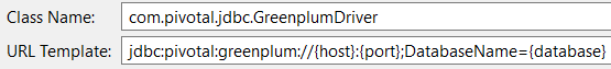 Greenplum JDBC driver class name and connection URL