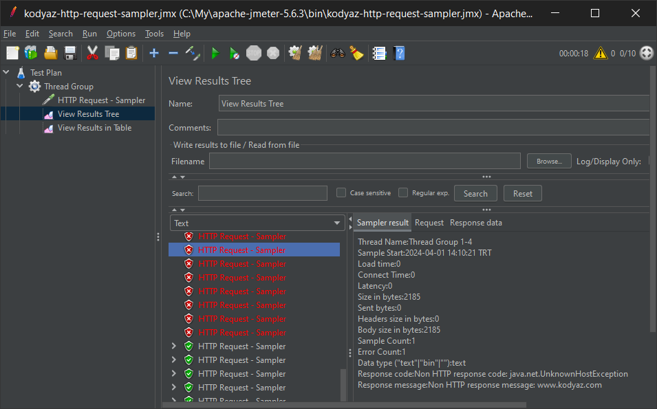 JMeter HTTP Request Sampler error