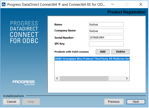 Serial Number for ODBC Greenplum Driver