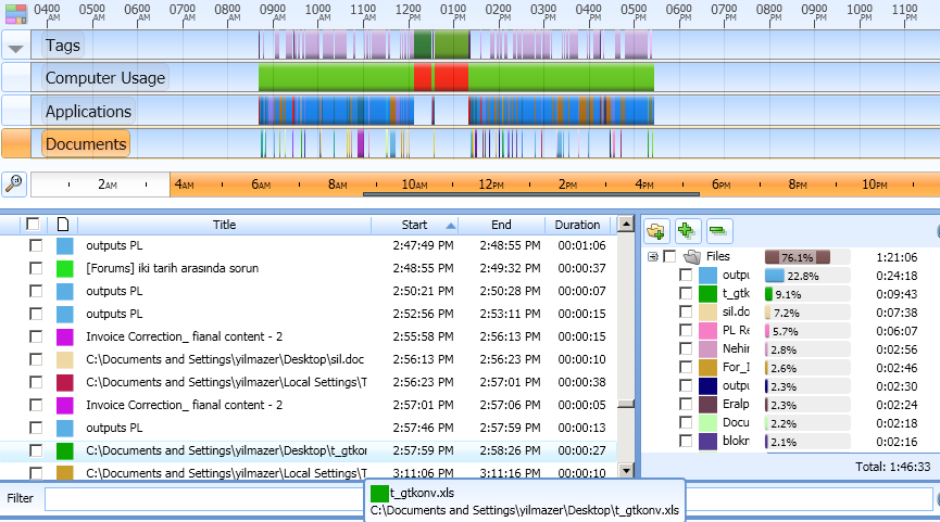 document list in time tracking software