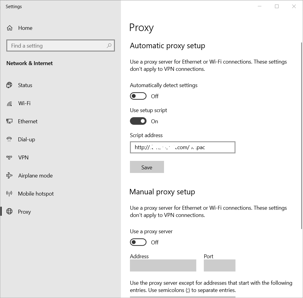 manual and automatic proxy setup