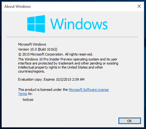 winver.exe program on Windows 10